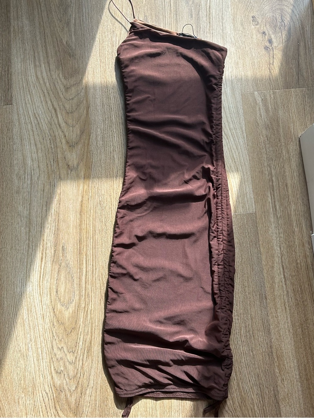 One Shoulder Ruched Brown PLT Dress